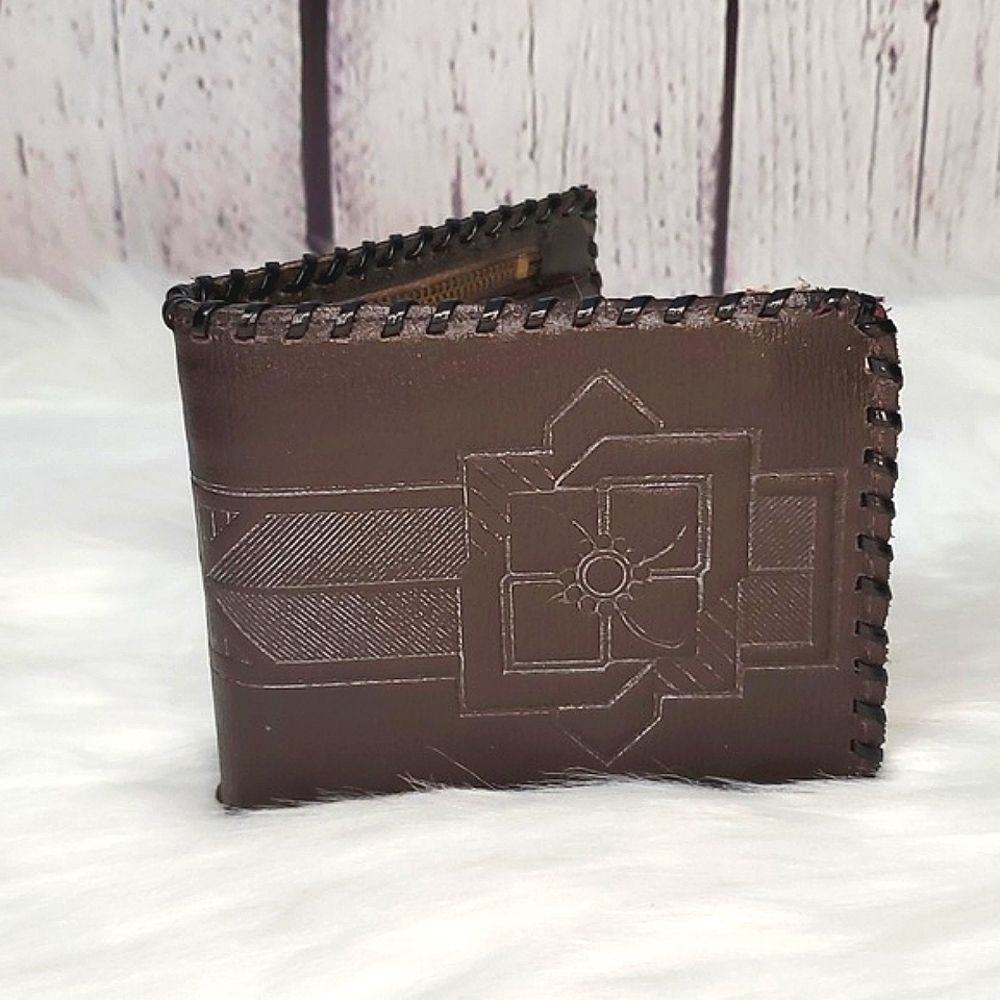 Vintage 90s Braided Genuine Leather Bi-Fold Wallet Floral Western Design